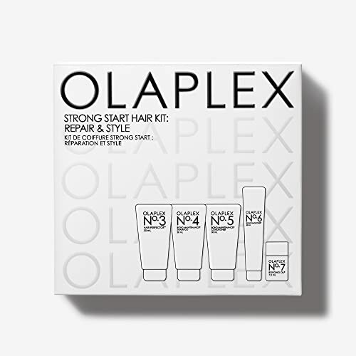 Olaplex Strong Start Hair Kit with various hair care products.