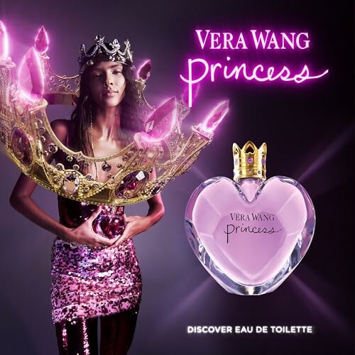 Vera Wang Princess perfume advertisement with model and crown.